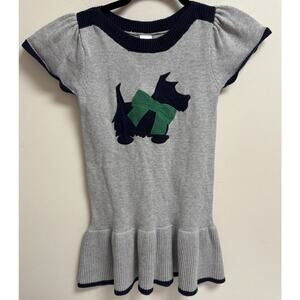 Gymboree Girls Sweater Dress Size 8 Gray Knit Scottie Dog Green Bow Winter